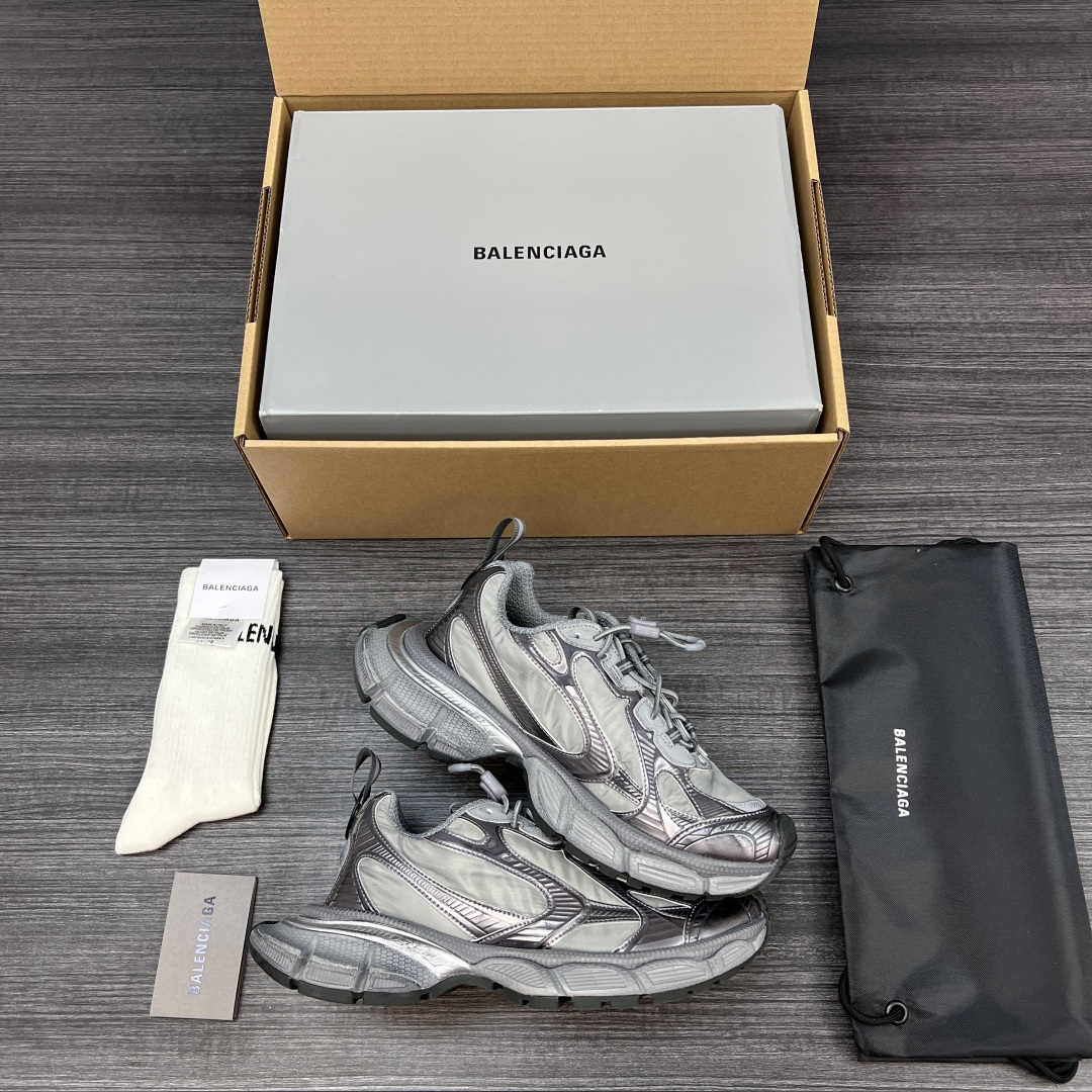 Balenciaga 纯 本Balenciaga巴黎世家 3XL Nylon 人造革 圆头抽绳 低帮 老爹鞋 灰色 在延续 Track Trainer 户外轮廓和复杂鞋面结构的同时