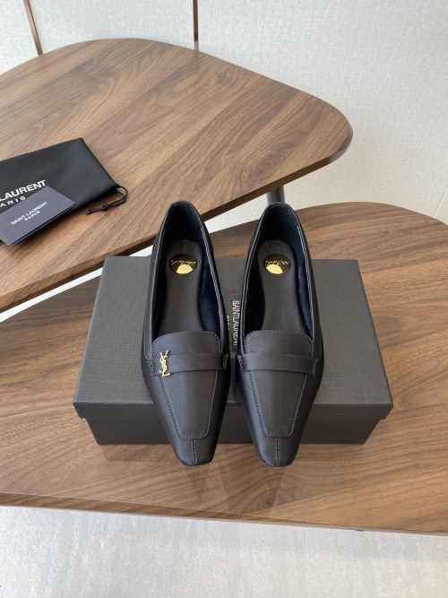 Yves Saint Laurent Women's Black Silk and Leather Flat Loafer Shoes