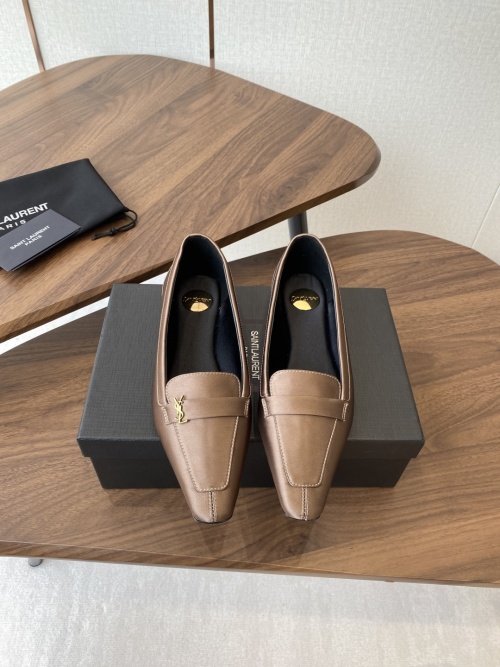 Yves Saint Laurent Women's Bronze Silk and Leather Flat Loafer Shoes 1 Yves Saint Laurent Women's Bronze Silk and Leather Flat Loafer Shoes