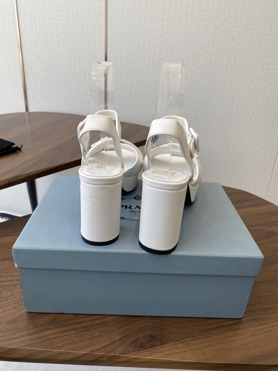 Prada Platform Sandals, Women's Summer White Lambskin Leather Block Heels 9 cmp i1756397711283 2586 0 7