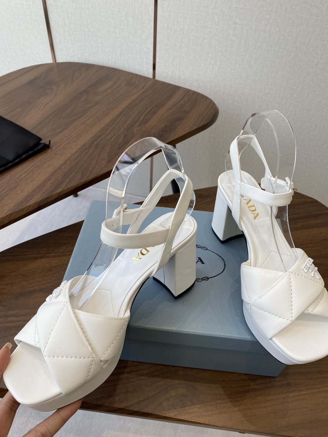 Prada Platform Sandals, Women's Summer White Lambskin Leather Block Heels 5 cmp i1756397711283 5911 0 3