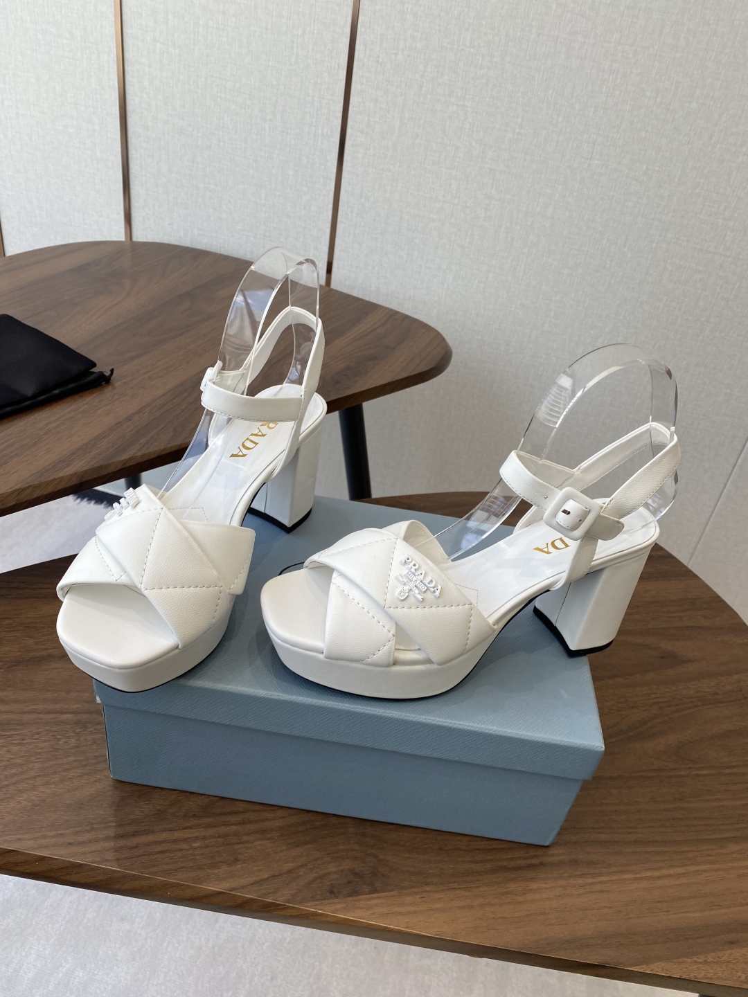 Prada Platform Sandals, Women's Summer White Lambskin Leather Block Heels 4 cmp i1756397711283 8335 0 2