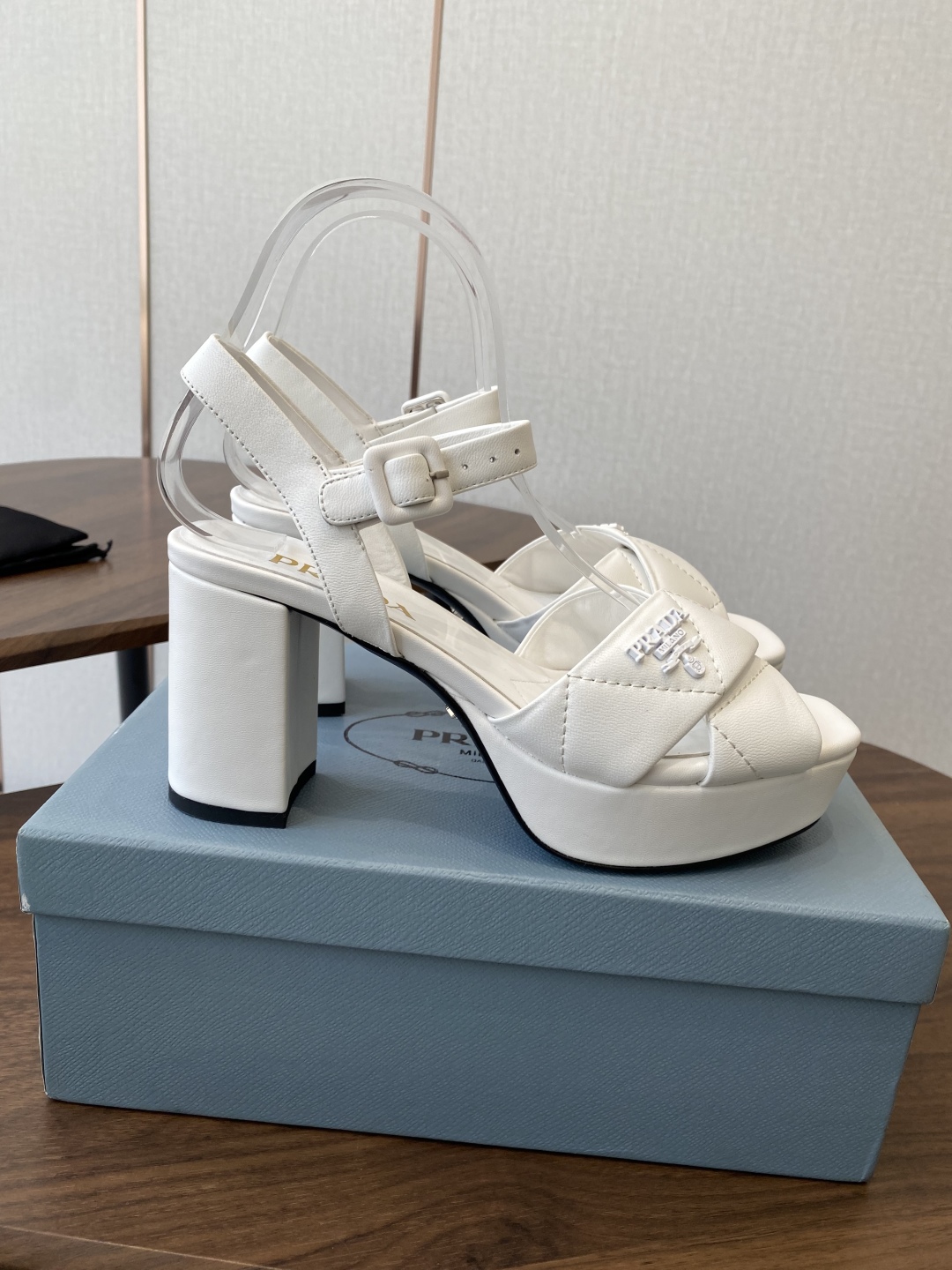 Prada Platform Sandals, Women's Summer White Lambskin Leather Block Heels 2 cmp i1756397711283 9897 0 1