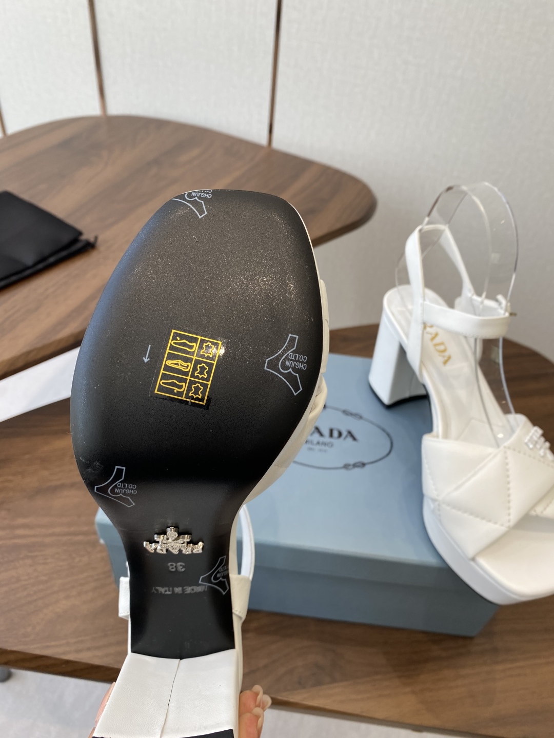 Prada Platform Sandals, Women's Summer White Lambskin Leather Block Heels 10 cmp i1756397724600 5262 0 8