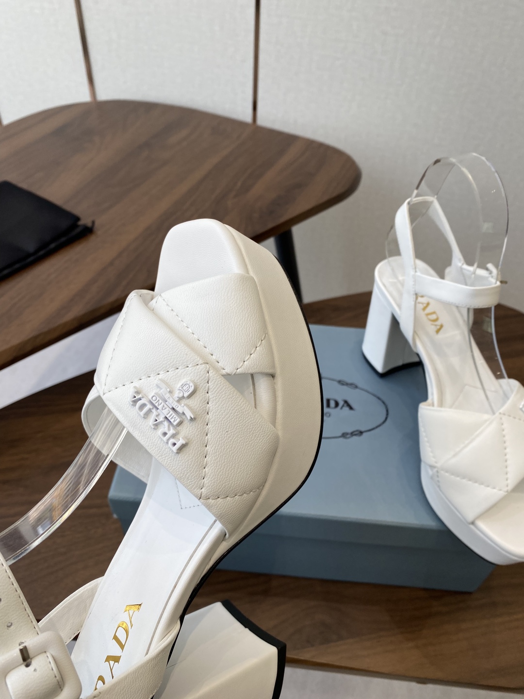 Prada Platform Sandals, Women's Summer White Lambskin Leather Block Heels 6 cmp i1756397724606 5239 0 4