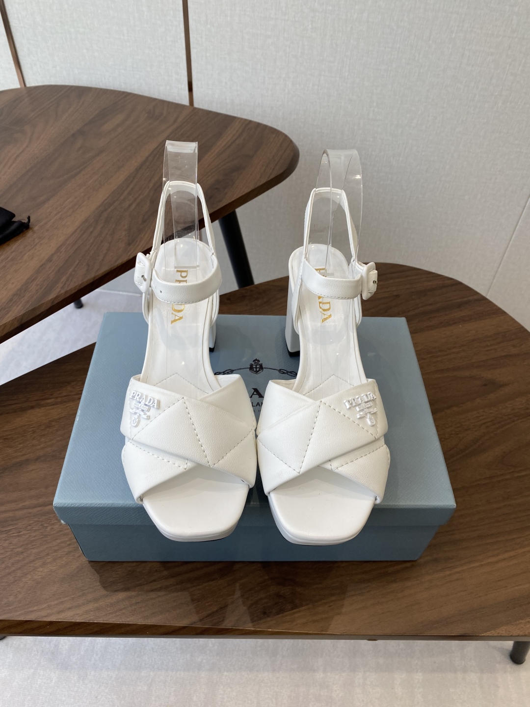Prada Platform Sandals, Women's Summer White Lambskin Leather Block Heels 3 cmp i1756397724616 9494 0 0