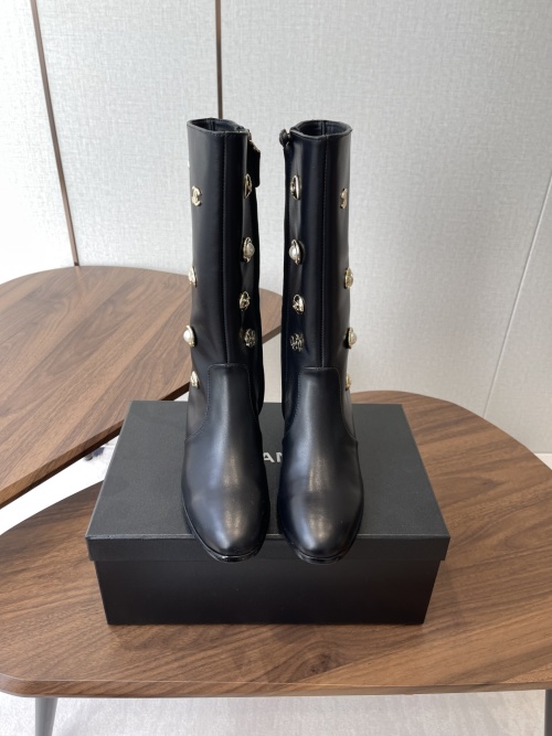 Chanel Black Leather Round Toe Zip Embellished Mid-Calf Boots 1 Chanel Black Leather Round Toe Zip Embellished Mid-Calf Boots