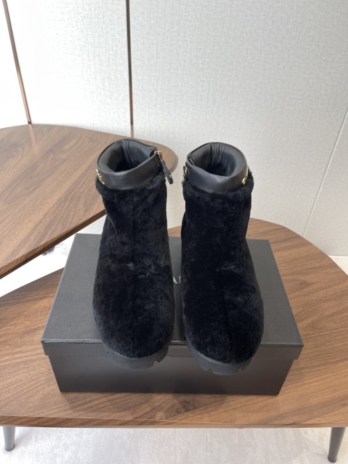 Chanel Women's Shearling Ankle Boots with Western-Inspired Design - Black 1 Chanel Women's Shearling Ankle Boots with Western-Inspired Design - Black