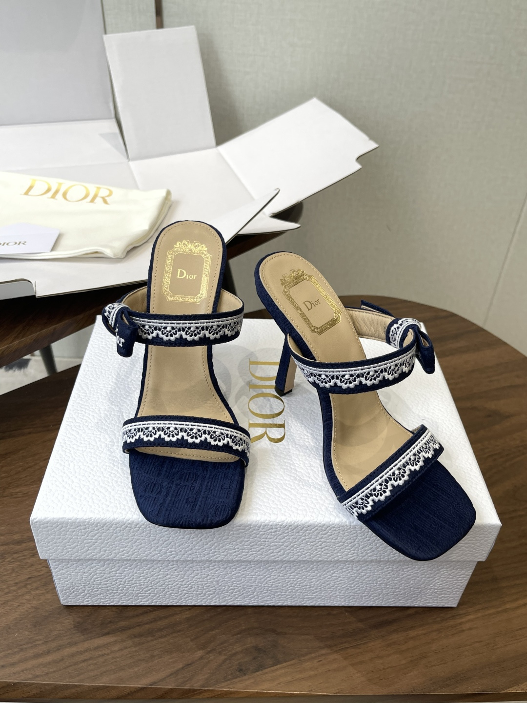 Dior Lace Logo Ribbon Stiletto Mules