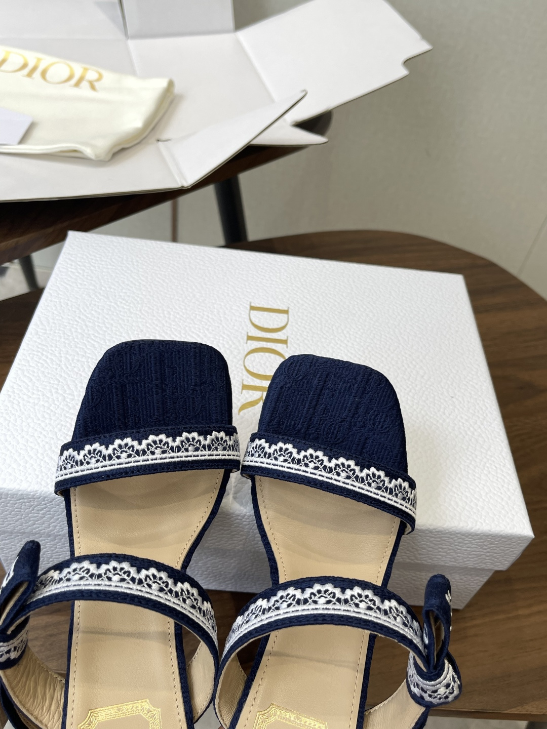 Dior Lace Logo Ribbon Stiletto Mules