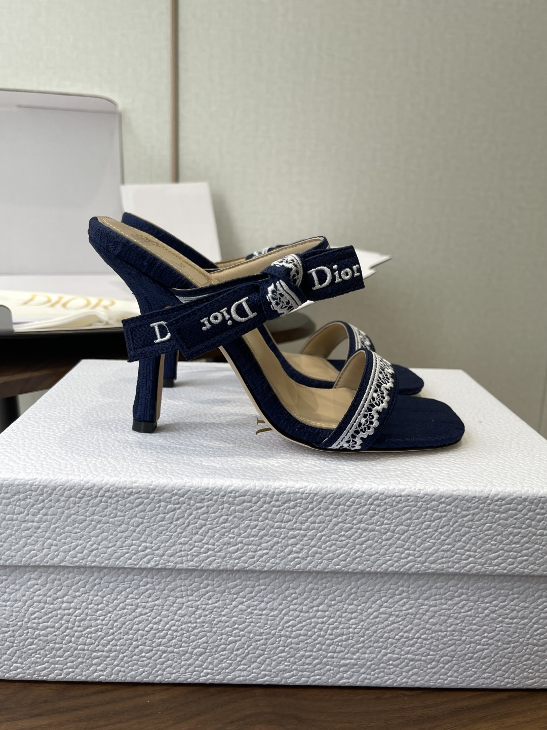 Dior Lace Logo Ribbon Stiletto Mules
