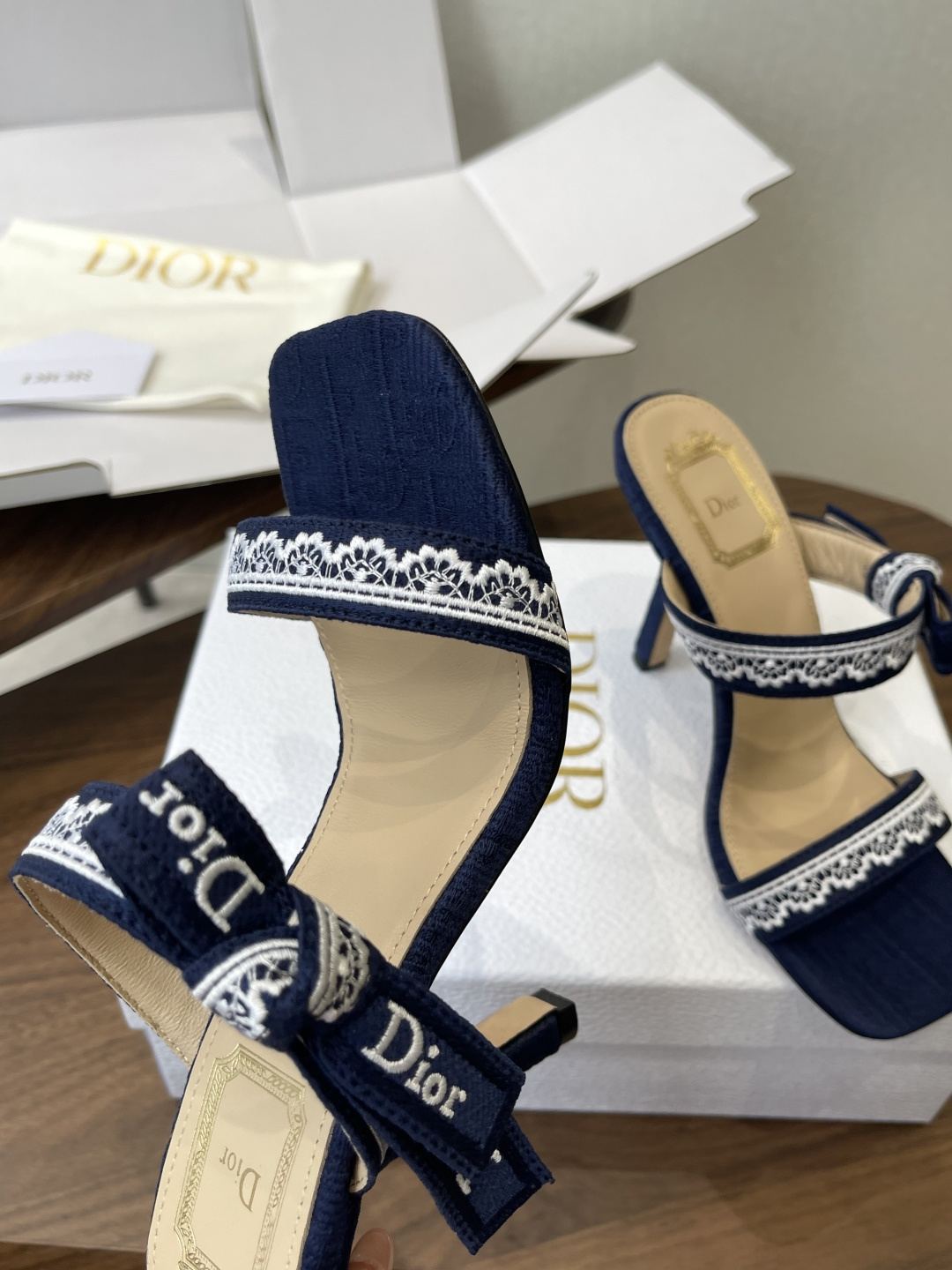 Dior Lace Logo Ribbon Stiletto Mules
