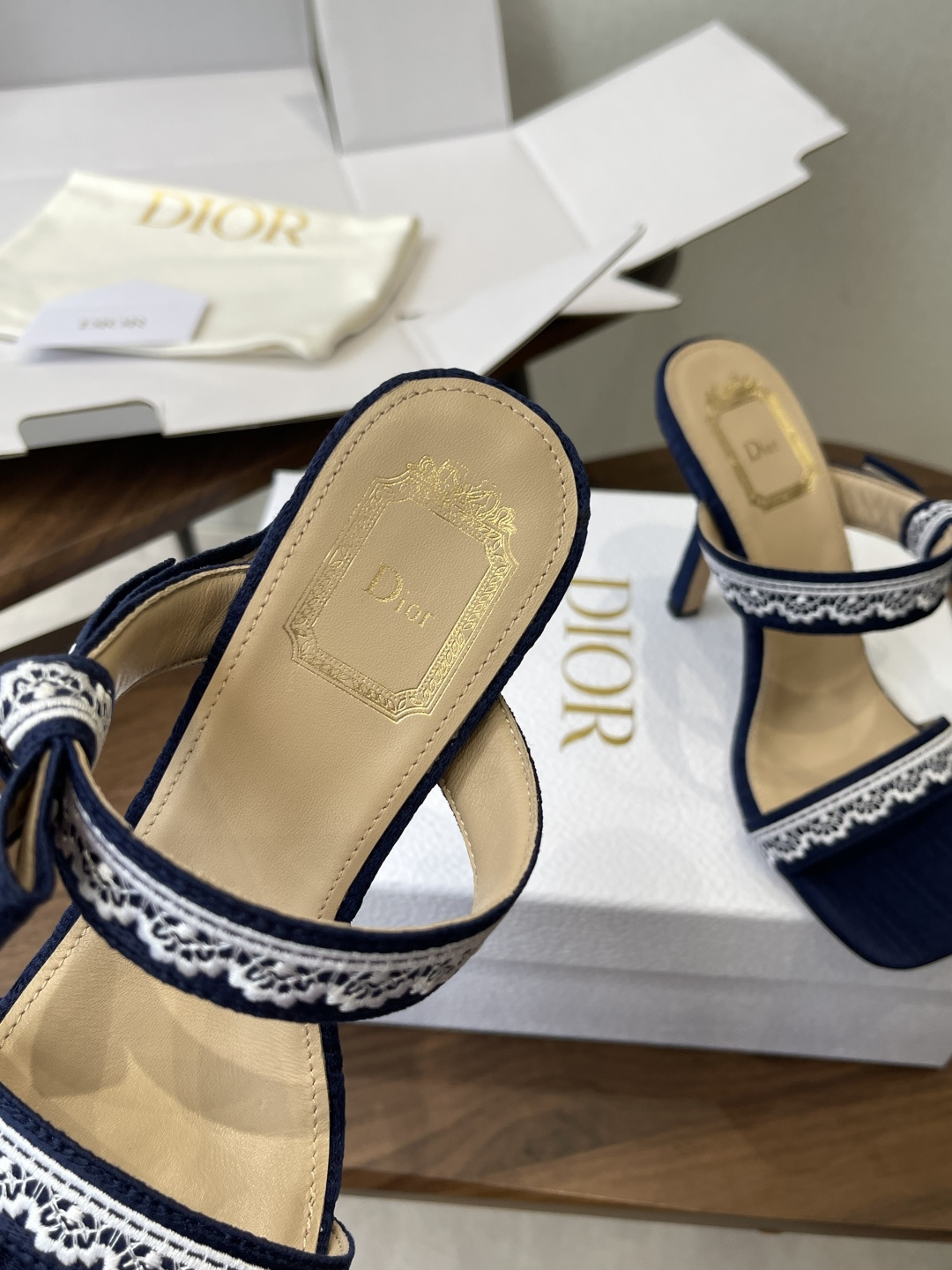 Dior Lace Logo Ribbon Stiletto Mules