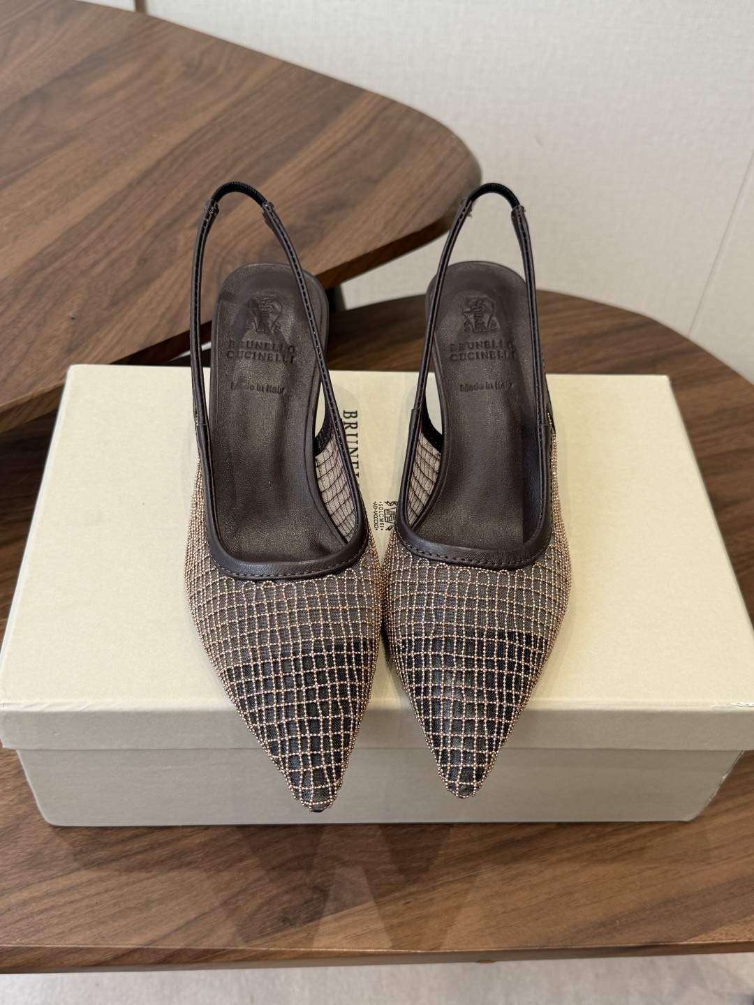 Brunello Cucinelli 26ss女士镶珠装饰休闲穆勒拖鞋凉鞋 BC新款新品女士条纹麂皮穆勒