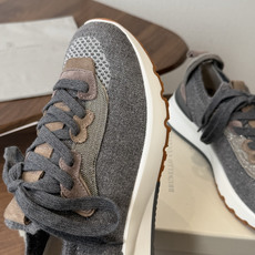 Brunello Cucinelli26ss 女士装饰飞织休闲运动鞋BC新款新品女士条纹麂皮单鞋:羊皮垫 Brunello Cucinelli26ss 女士装饰飞织休闲运动鞋BC新款新品女士条纹麂皮单鞋:羊皮垫