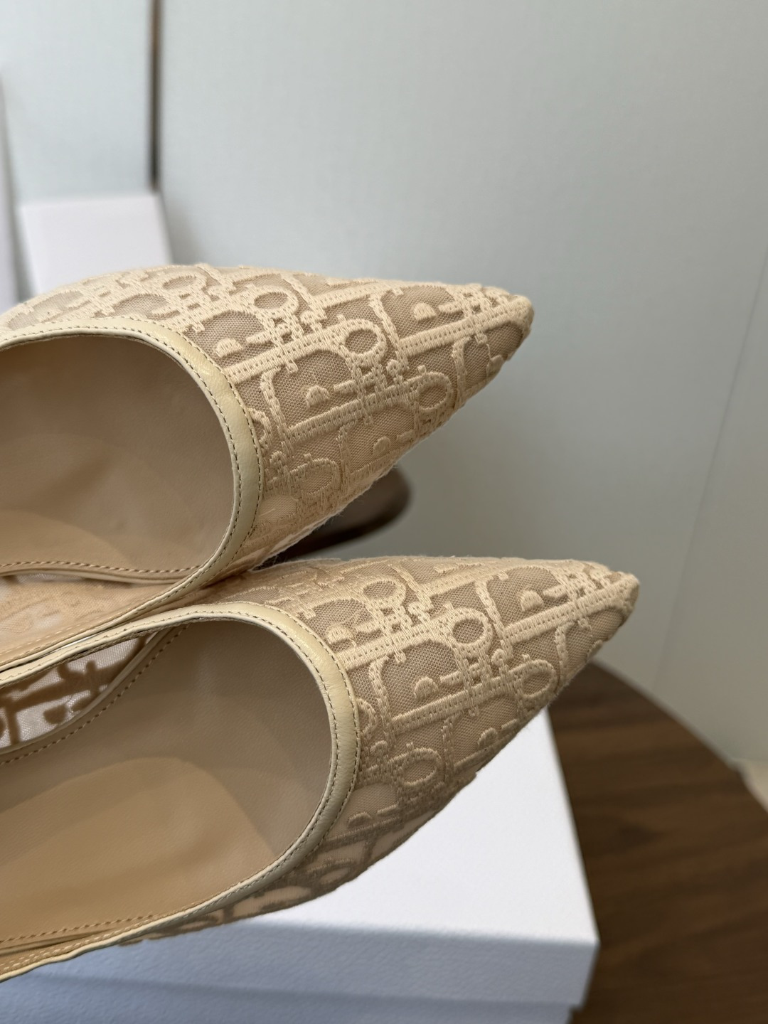 Dior26ss早春新款尖头细跟高跟鞋 将经典尖头高跟鞋的优雅轮廓与后空设计，蕾丝优雅，神秘的精致感，又通过后空和绑带增