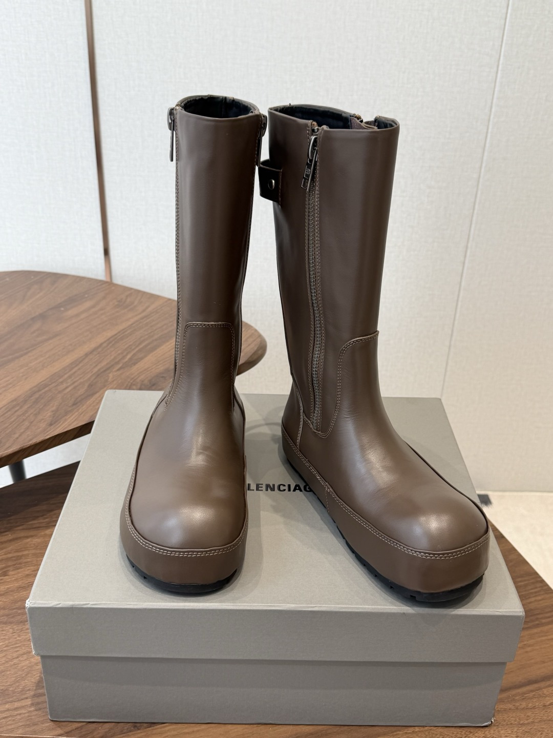 Balenciaga Brown Platform Round Toe Mid Boots