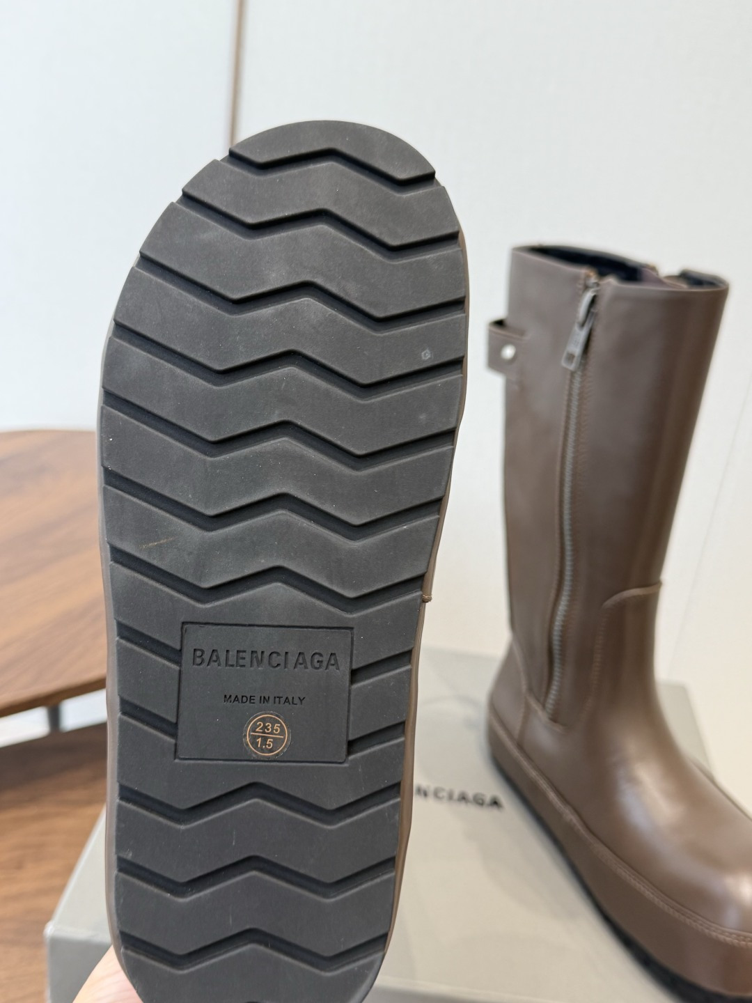 Balenciaga Brown Platform Round Toe Mid Boots