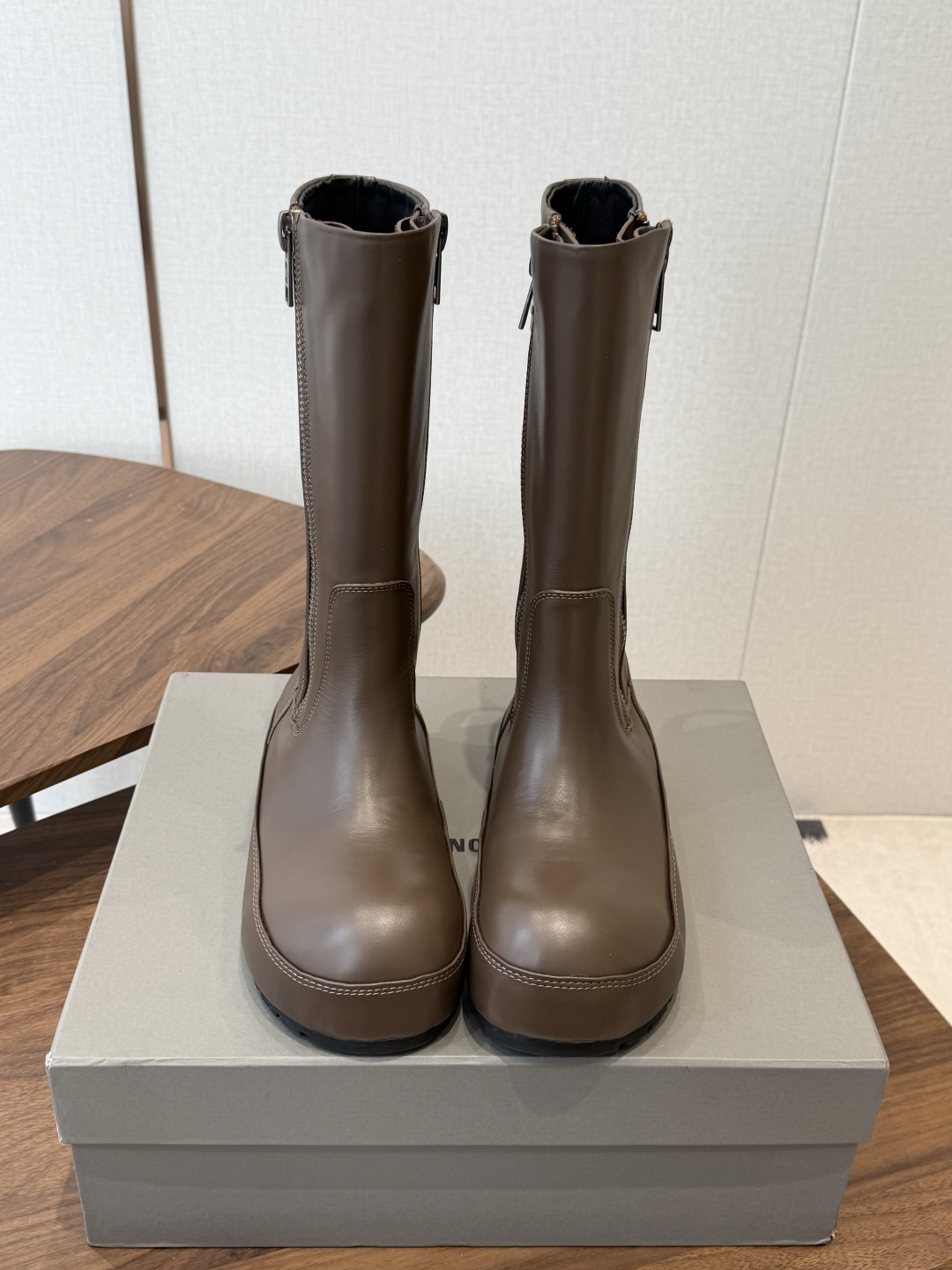 Balenciaga Brown Platform Round Toe Mid Boots