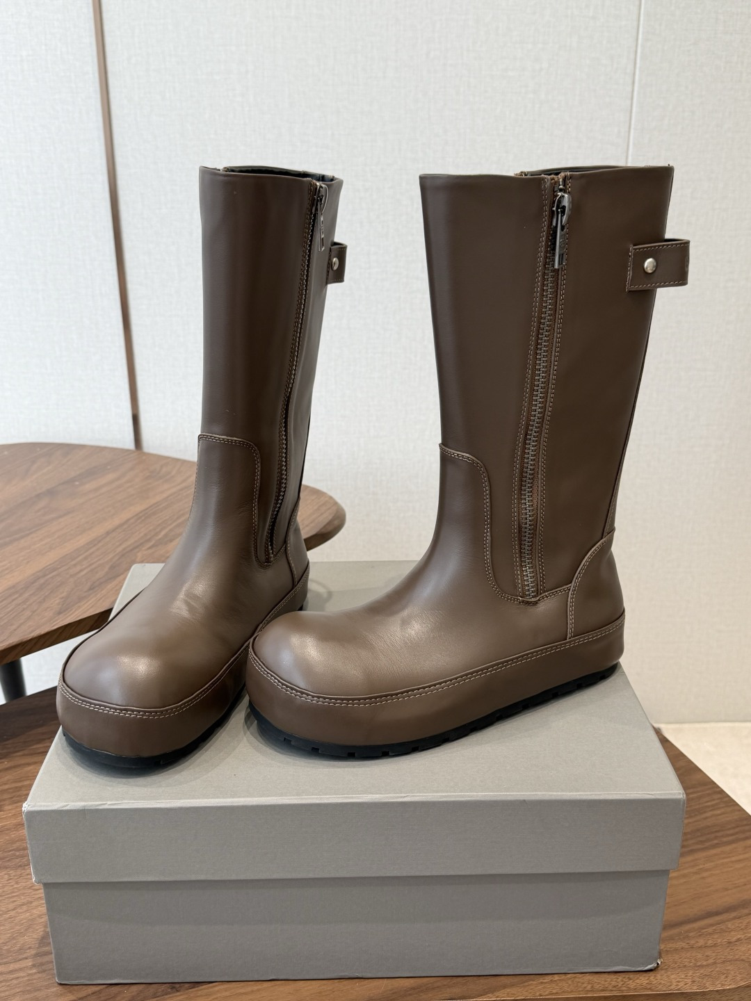 Balenciaga Brown Platform Round Toe Mid Boots