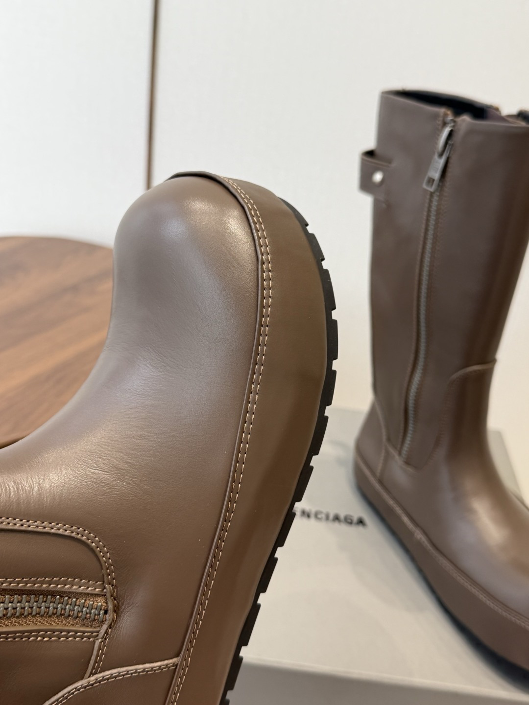 Balenciaga Brown Platform Round Toe Mid Boots