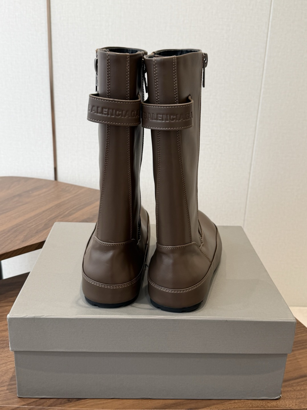 Balenciaga Brown Platform Round Toe Mid Boots