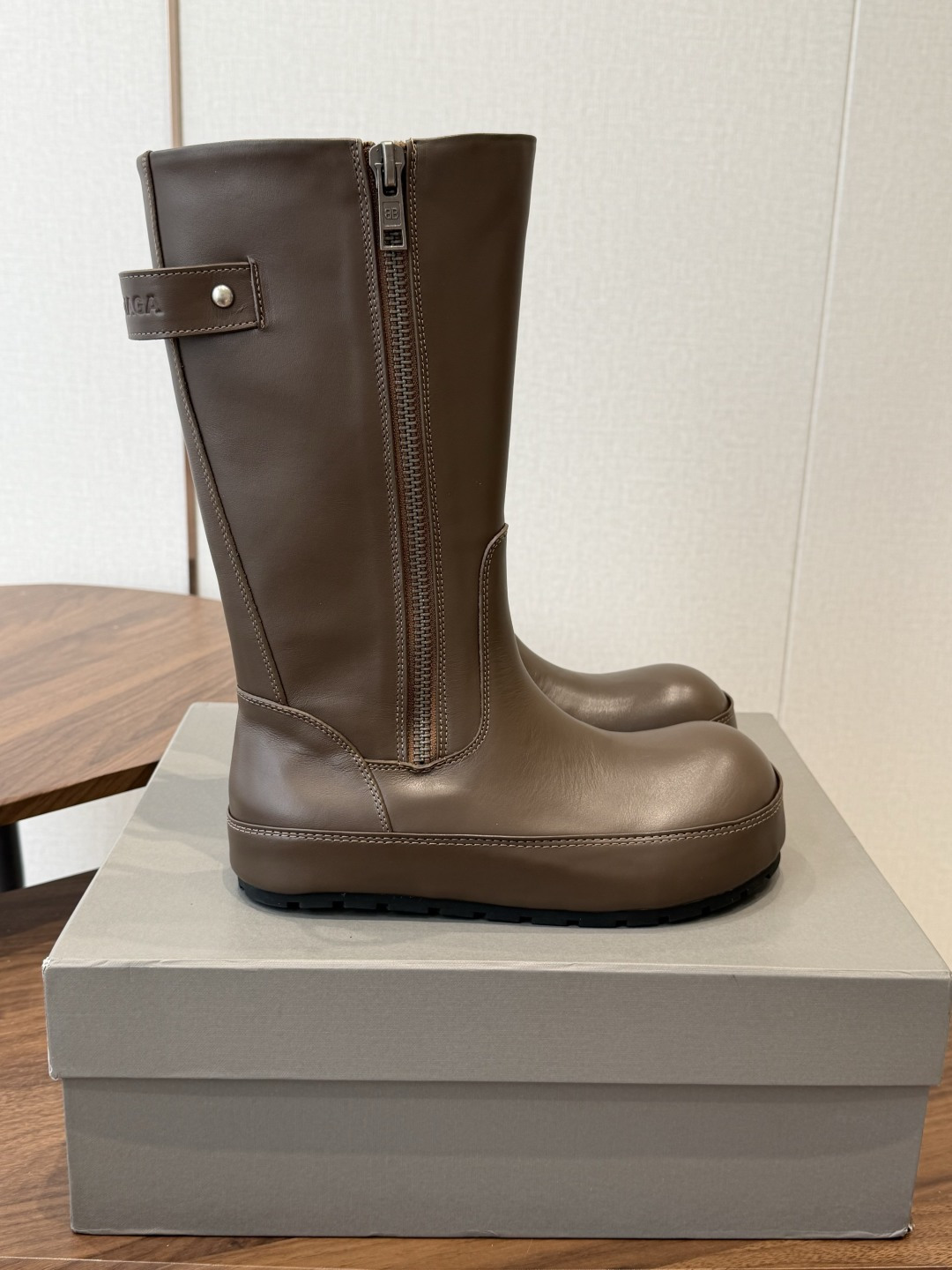 Balenciaga Brown Platform Round Toe Mid Boots
