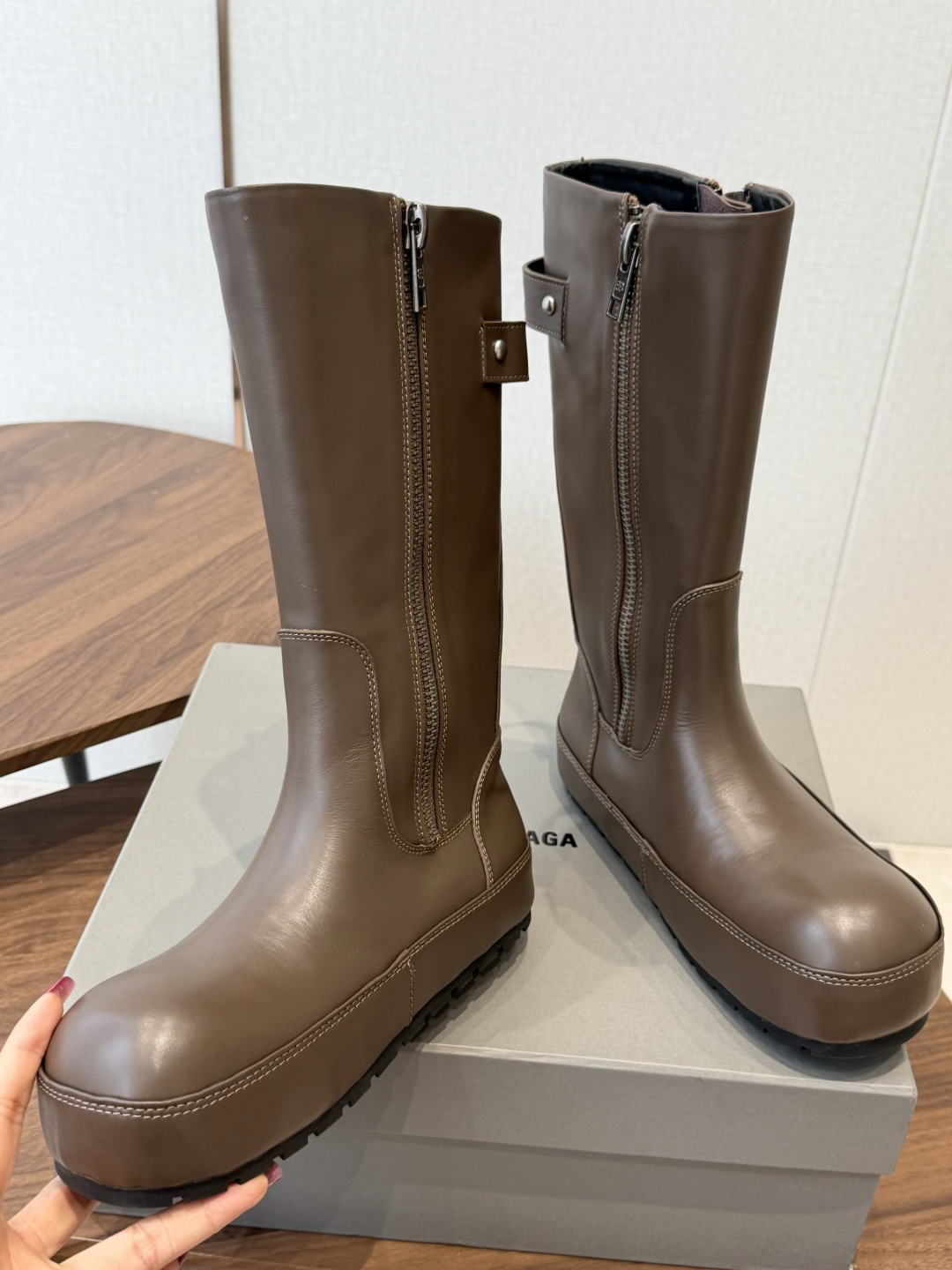 Balenciaga Brown Platform Round Toe Mid Boots