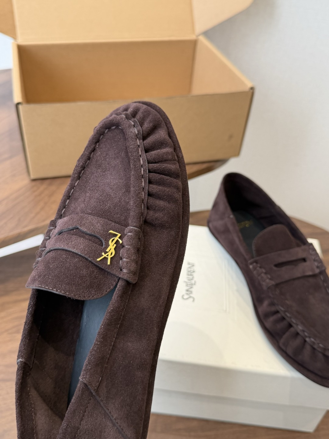 Saint Laurent Dark Brown Logo Loafers