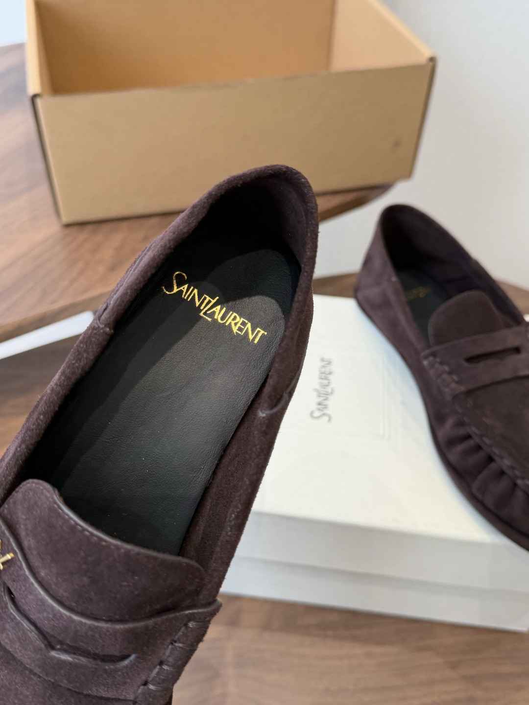 Saint Laurent Dark Brown Logo Loafers