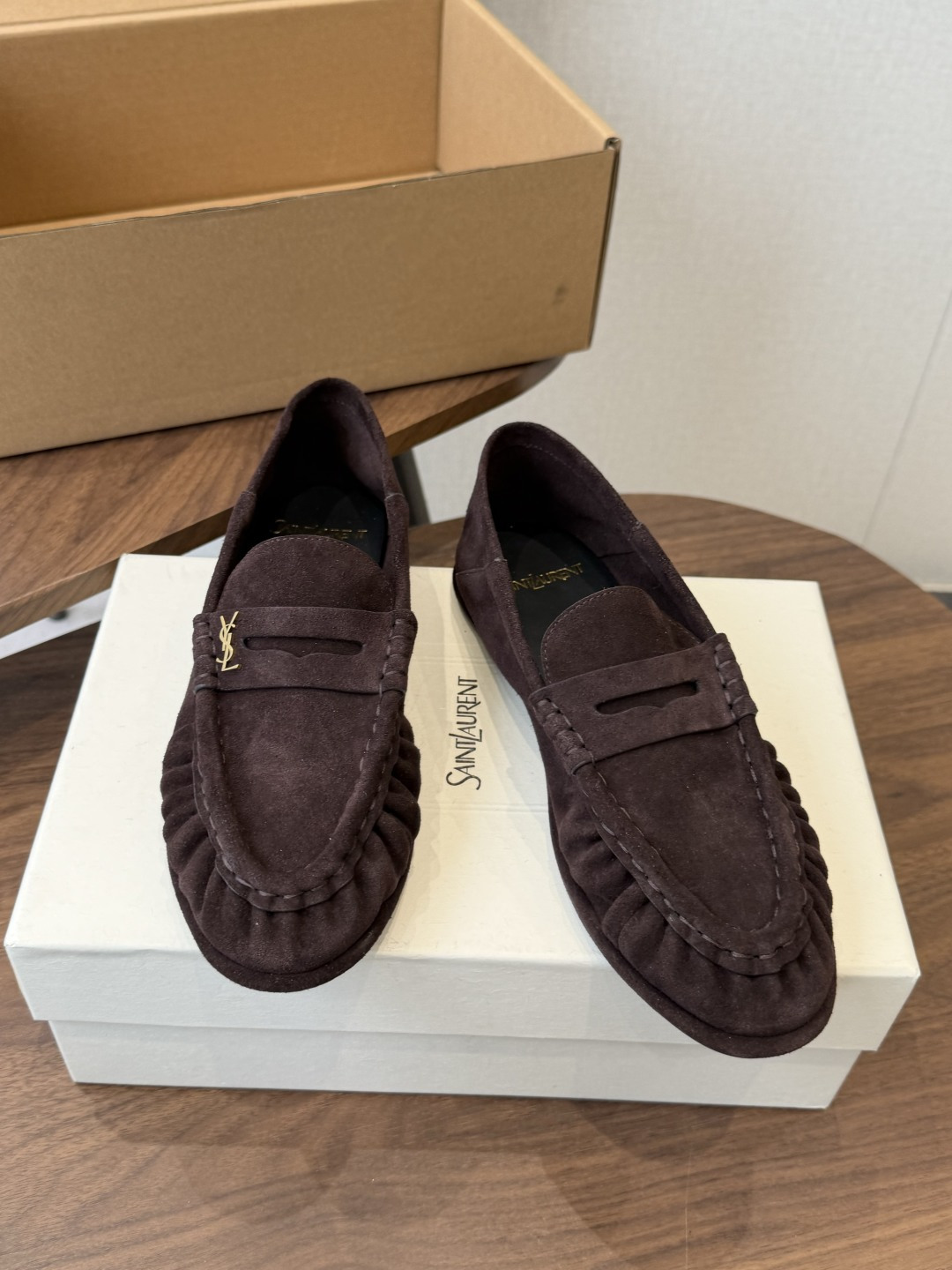 Saint Laurent Dark Brown Logo Loafers