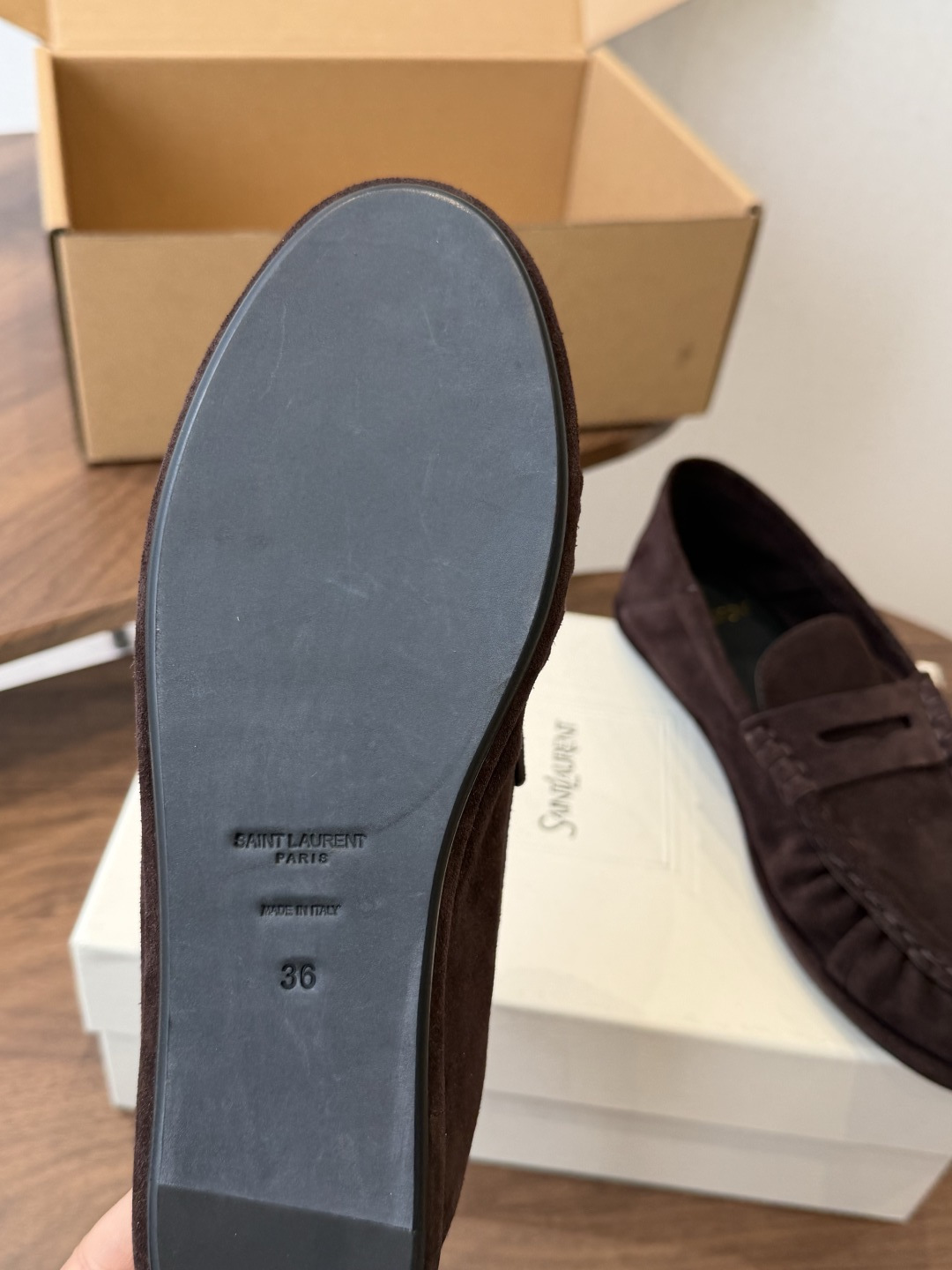 Saint Laurent Dark Brown Logo Loafers