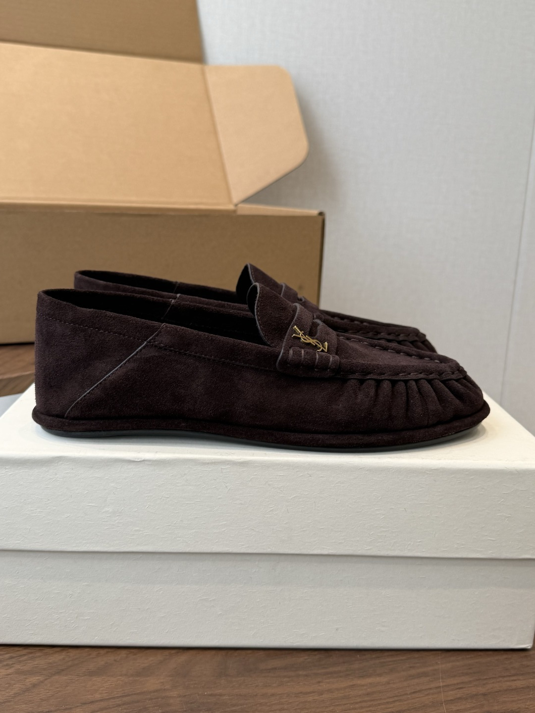 Saint Laurent Dark Brown Logo Loafers