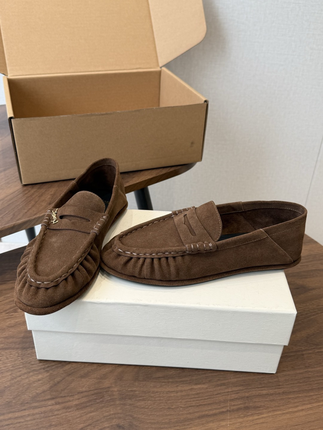 Saint Laurent Brown Logo Loafers