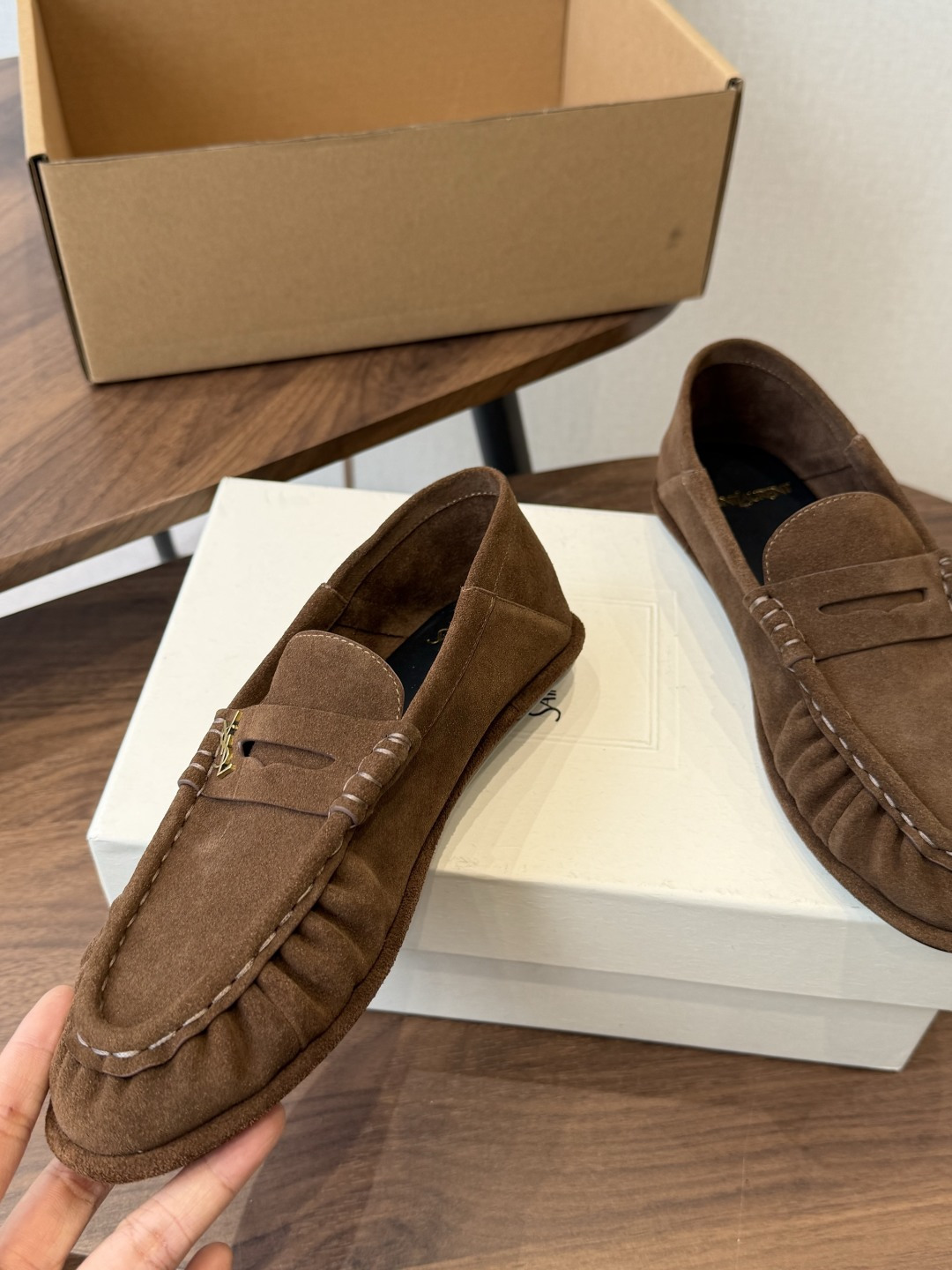 Saint Laurent Brown Logo Loafers