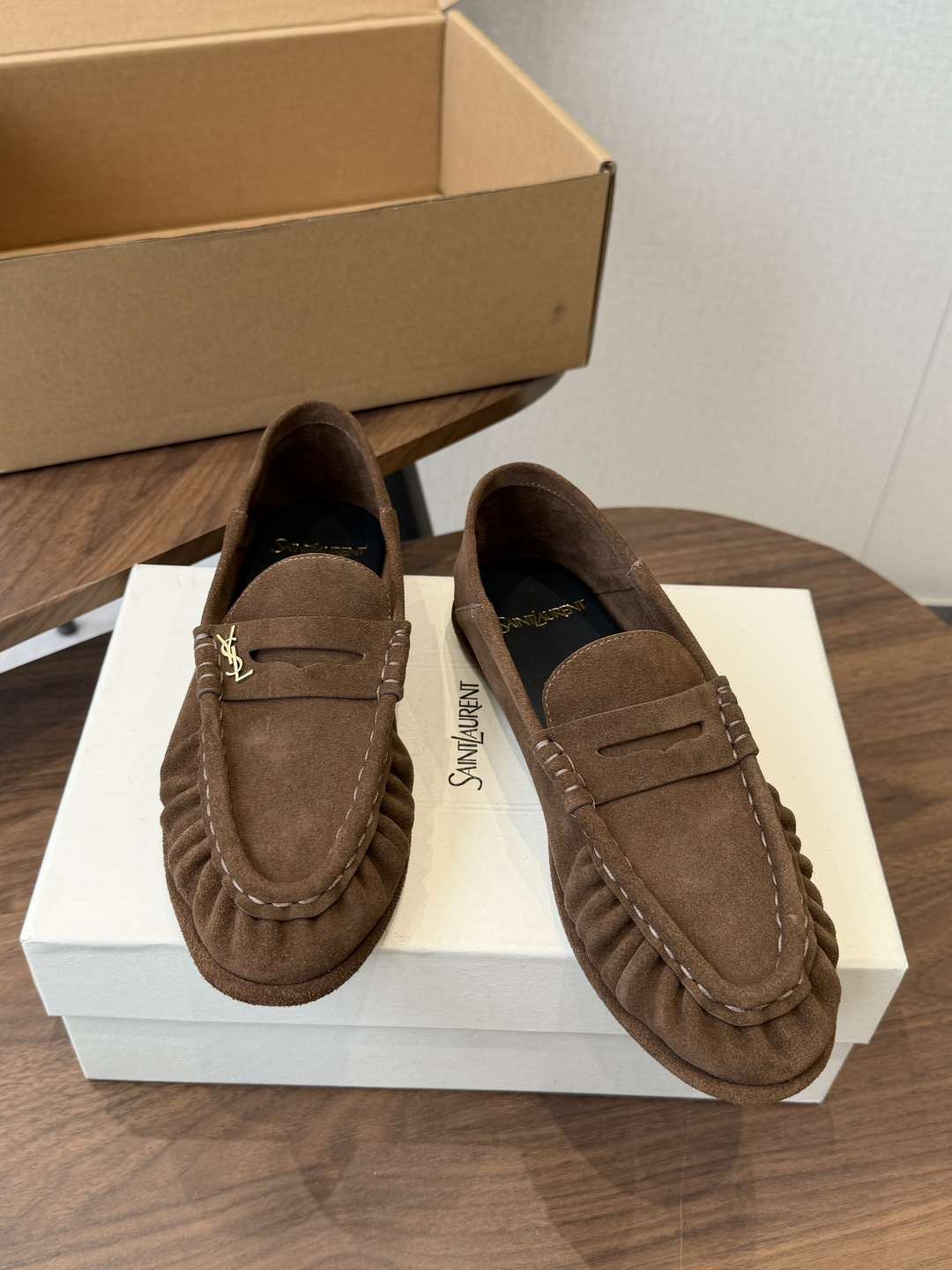 Saint Laurent Brown Logo Loafers