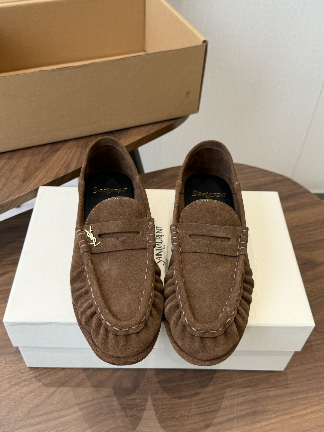 Saint Laurent Brown Logo Loafers