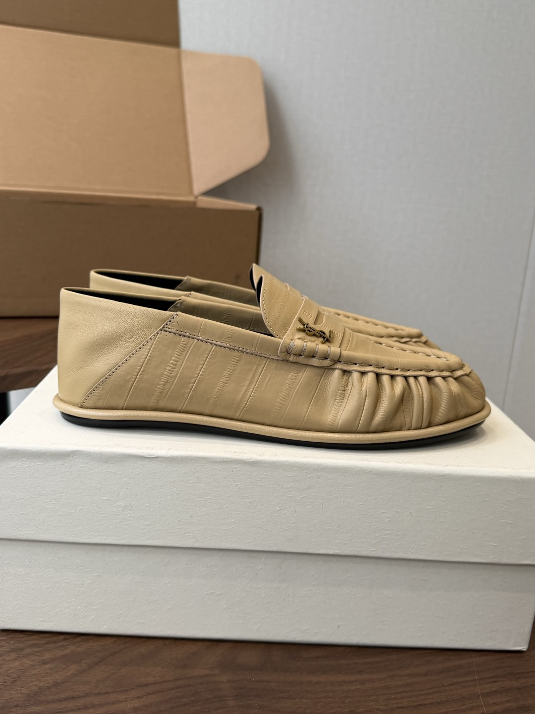 Saint Laurent Beige Logo Chunky Loafers