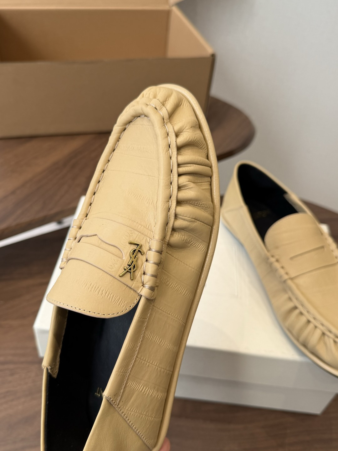 Saint Laurent Beige Logo Chunky Loafers
