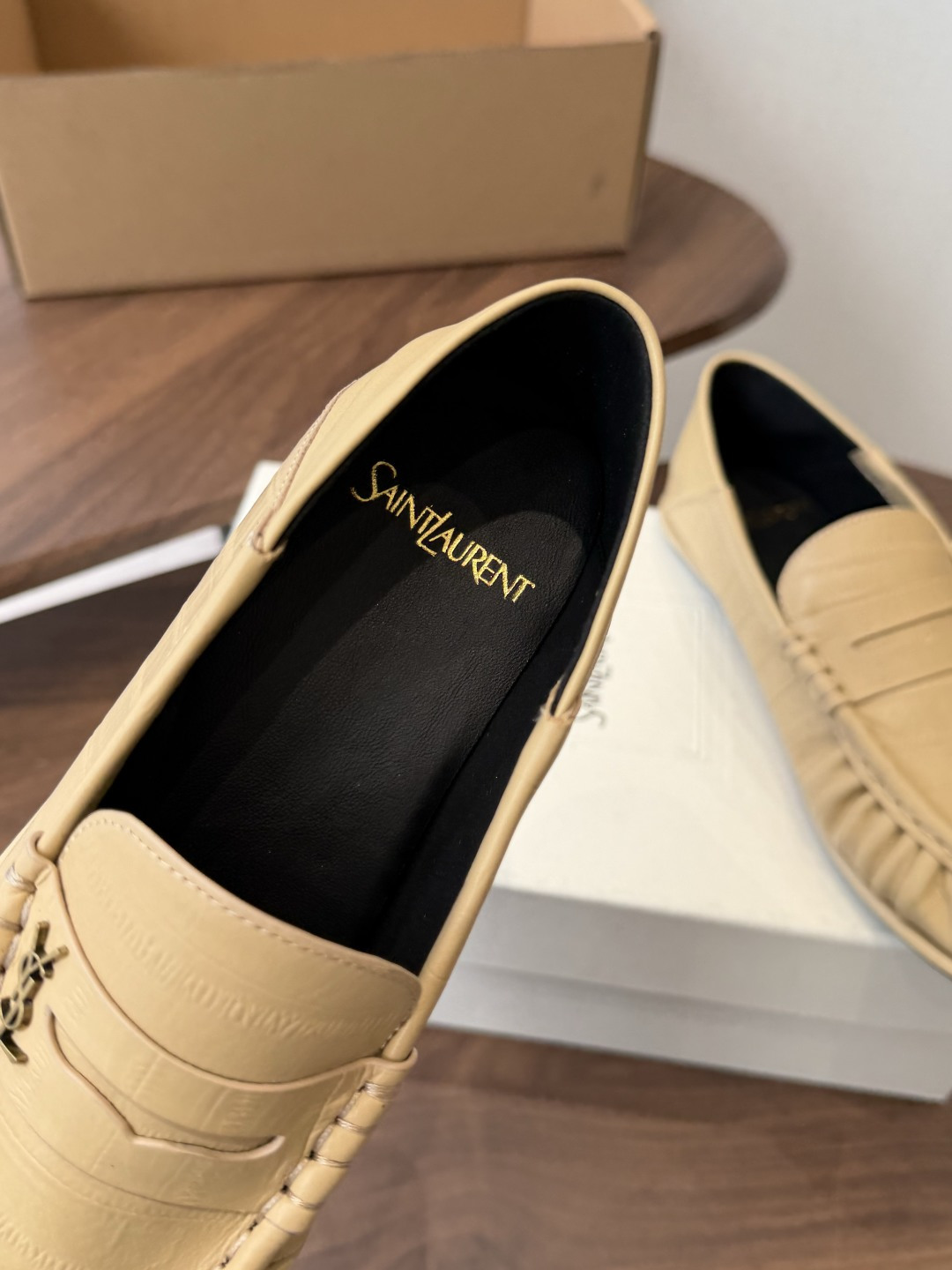 Saint Laurent Beige Logo Chunky Loafers