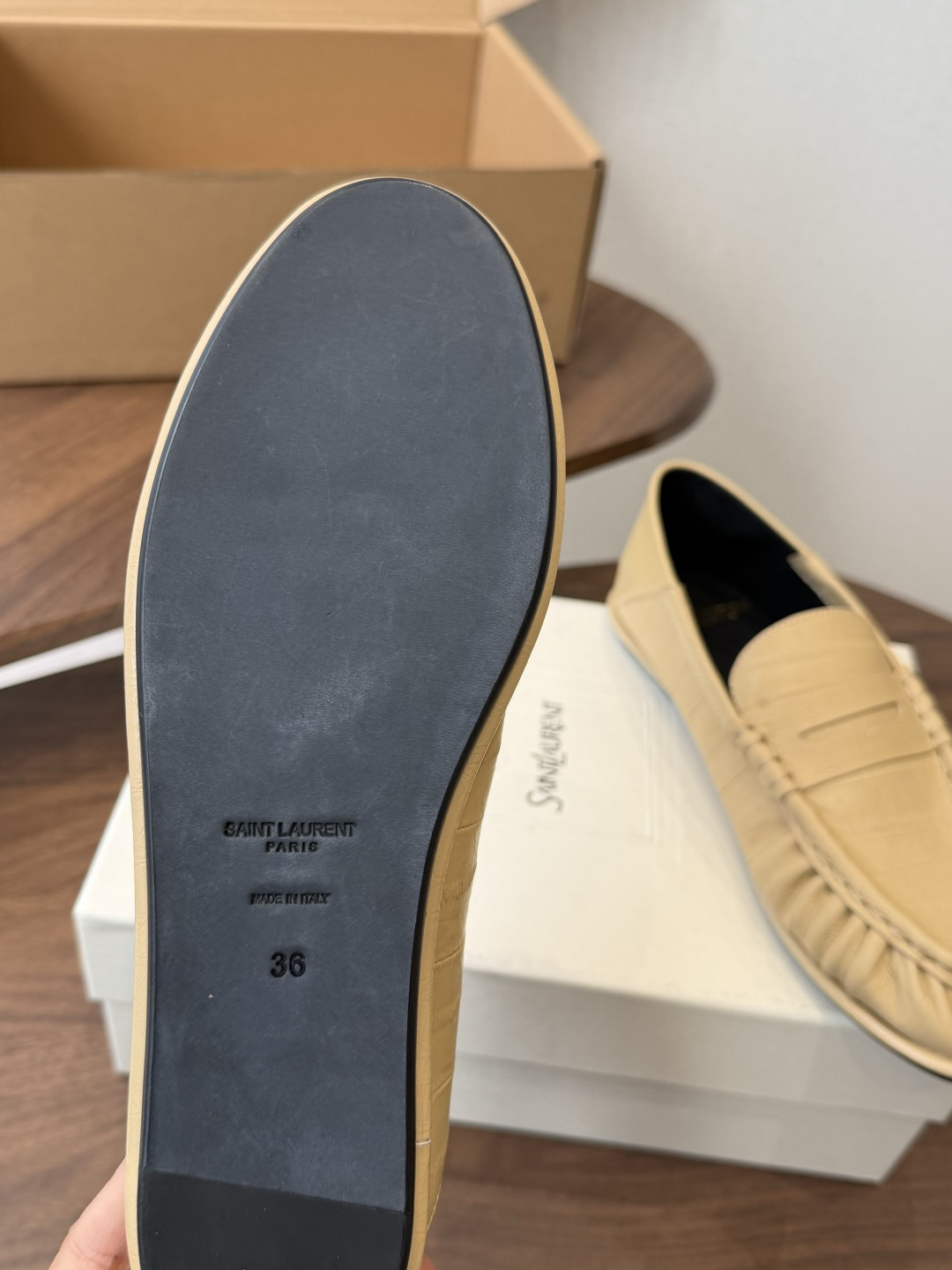 Saint Laurent Beige Logo Chunky Loafers