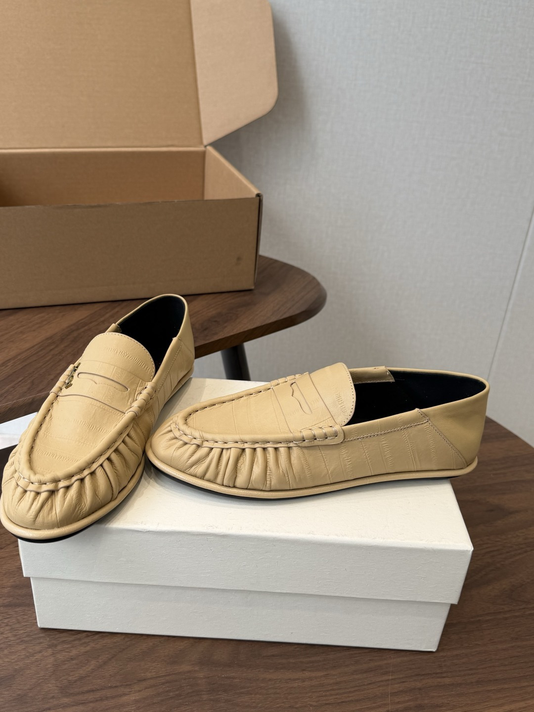 Saint Laurent Beige Logo Chunky Loafers