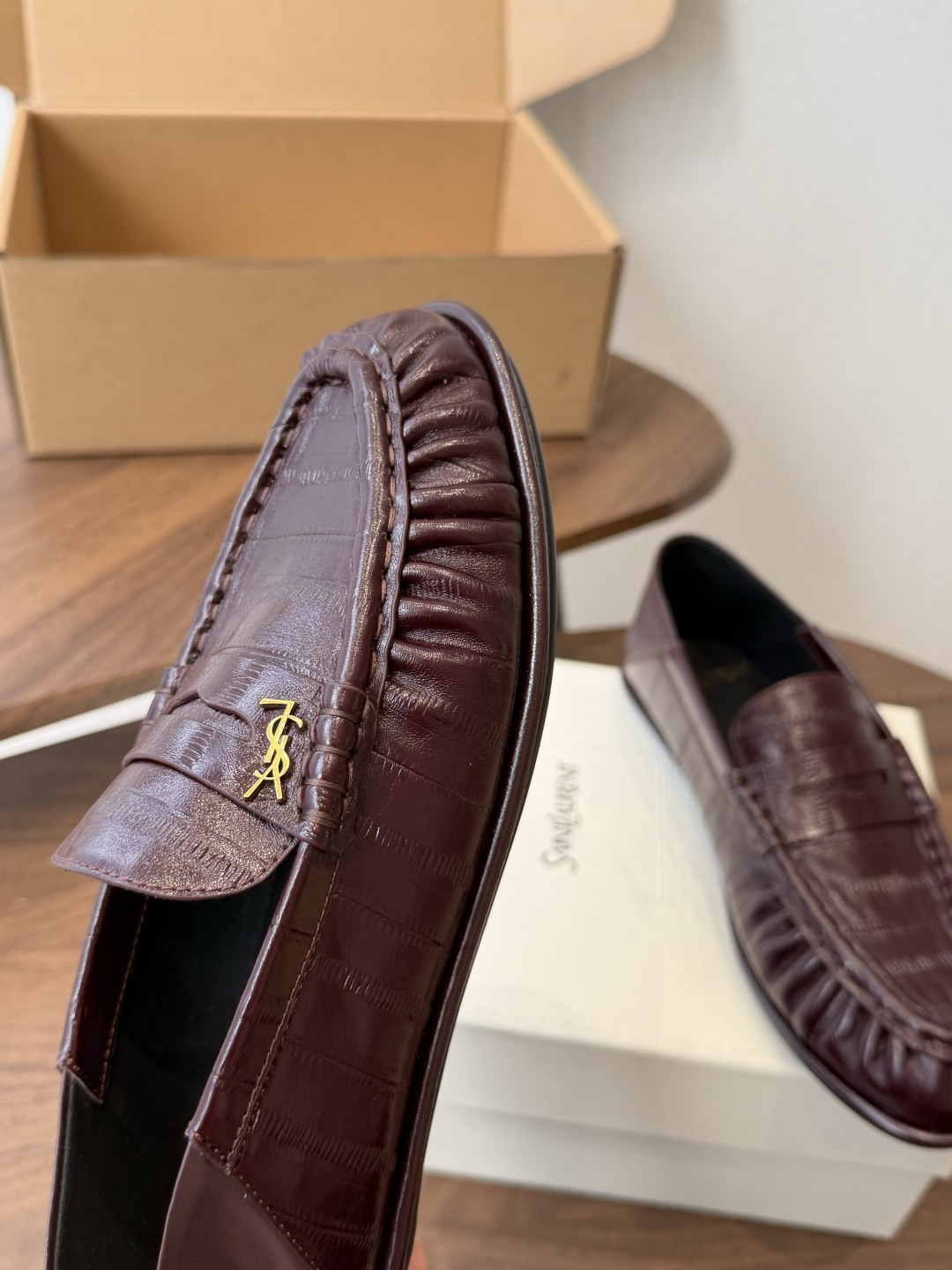 Saint Laurent Burgundy Croc-Effect Loafers
