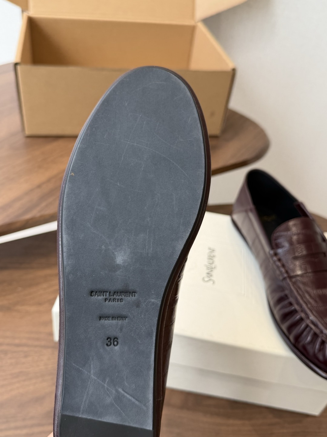 Saint Laurent Burgundy Croc-Effect Loafers