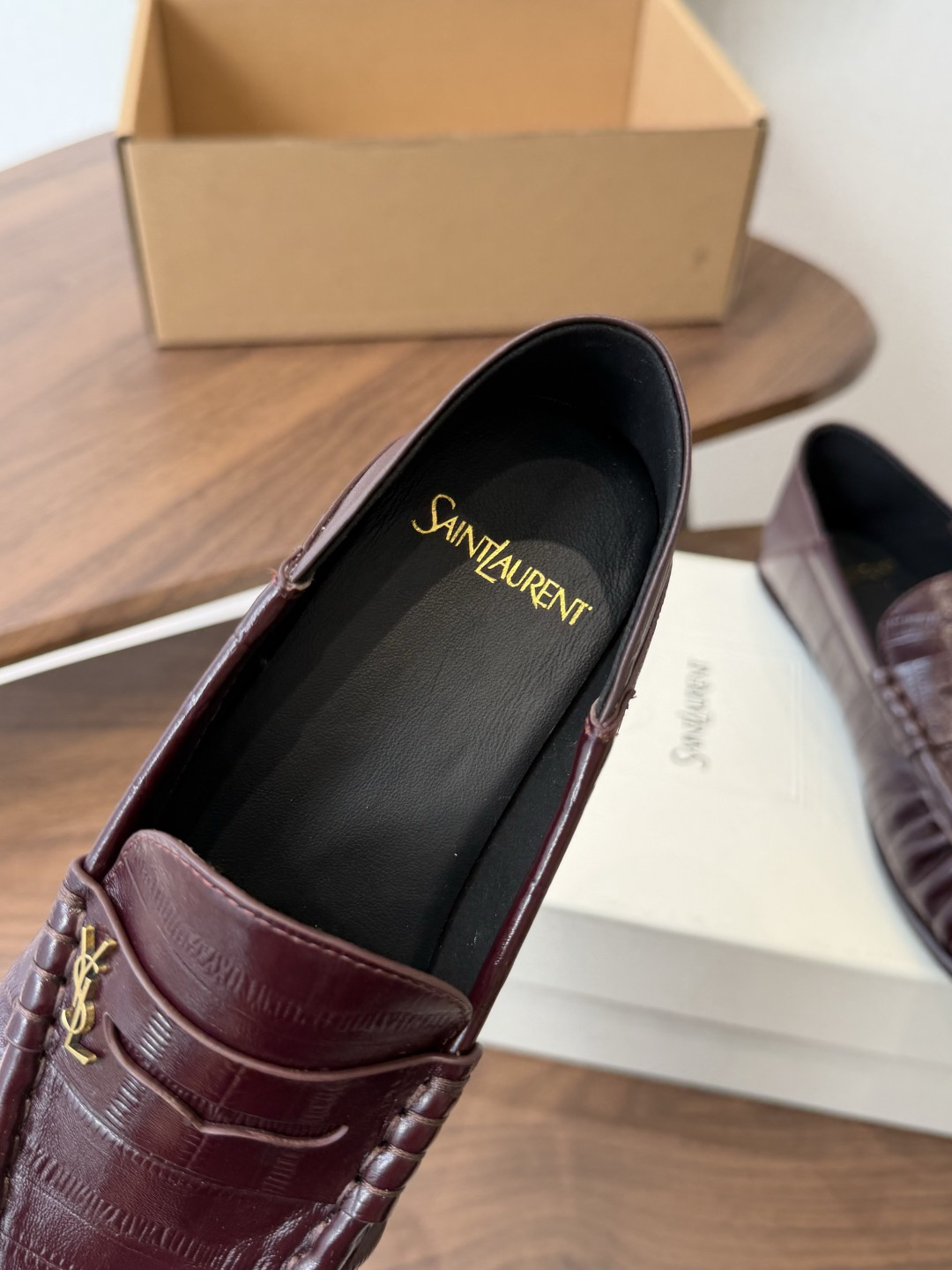 Saint Laurent Burgundy Croc-Effect Loafers
