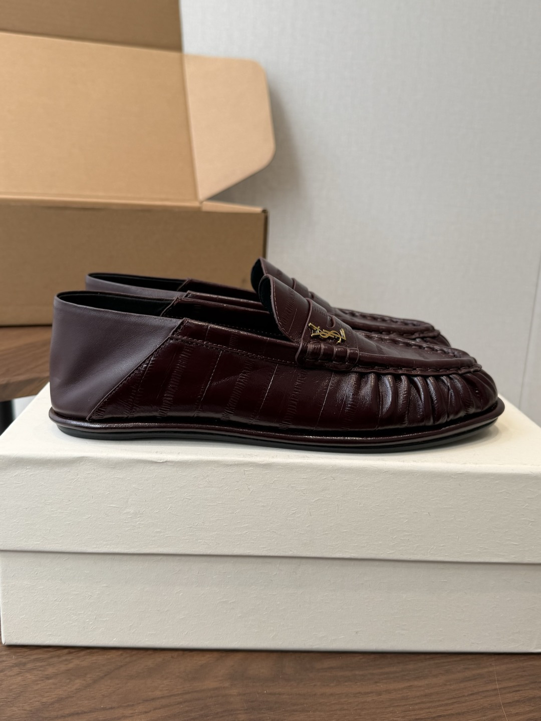 Saint Laurent Burgundy Croc-Effect Loafers
