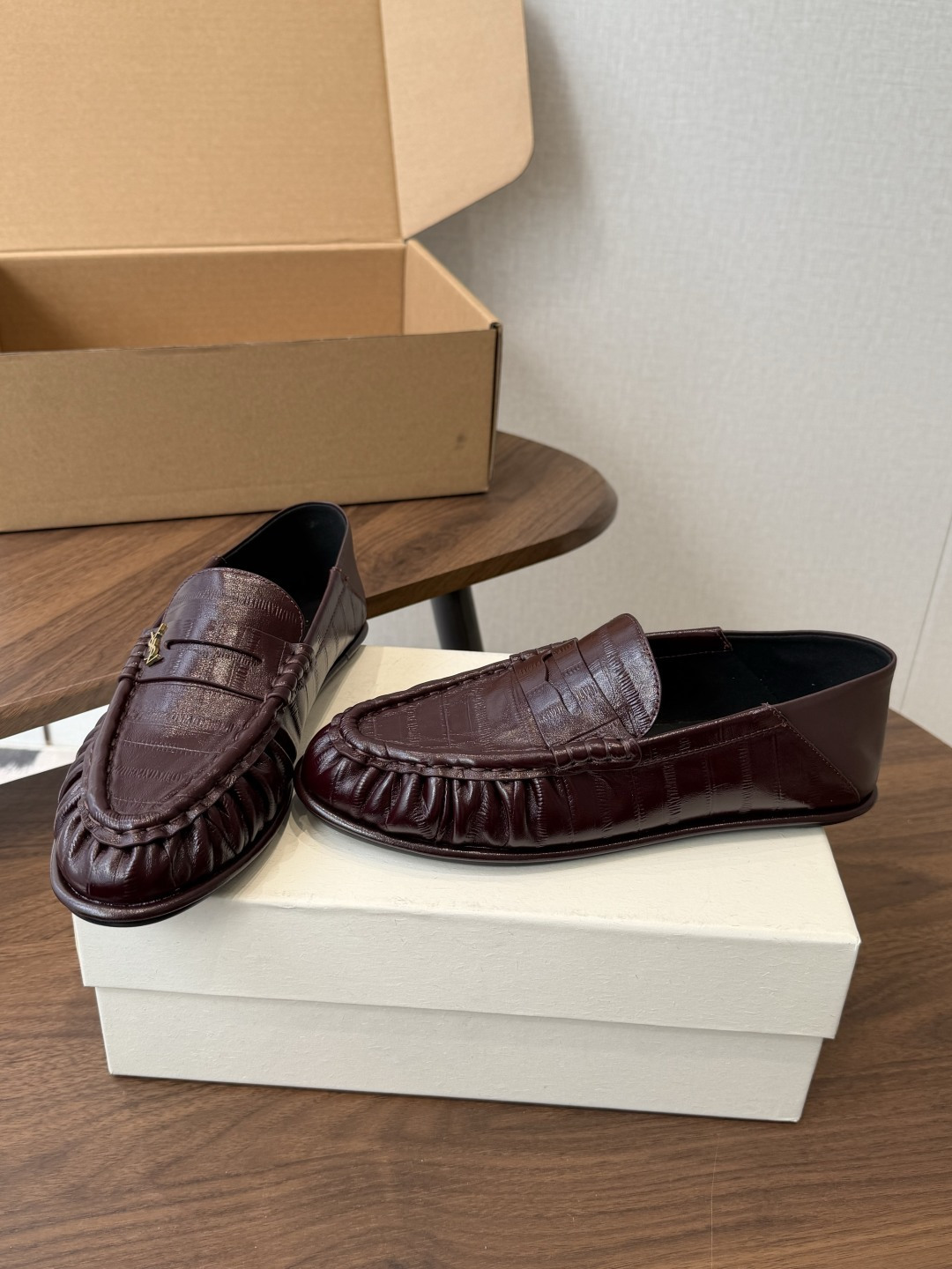 Saint Laurent Burgundy Croc-Effect Loafers