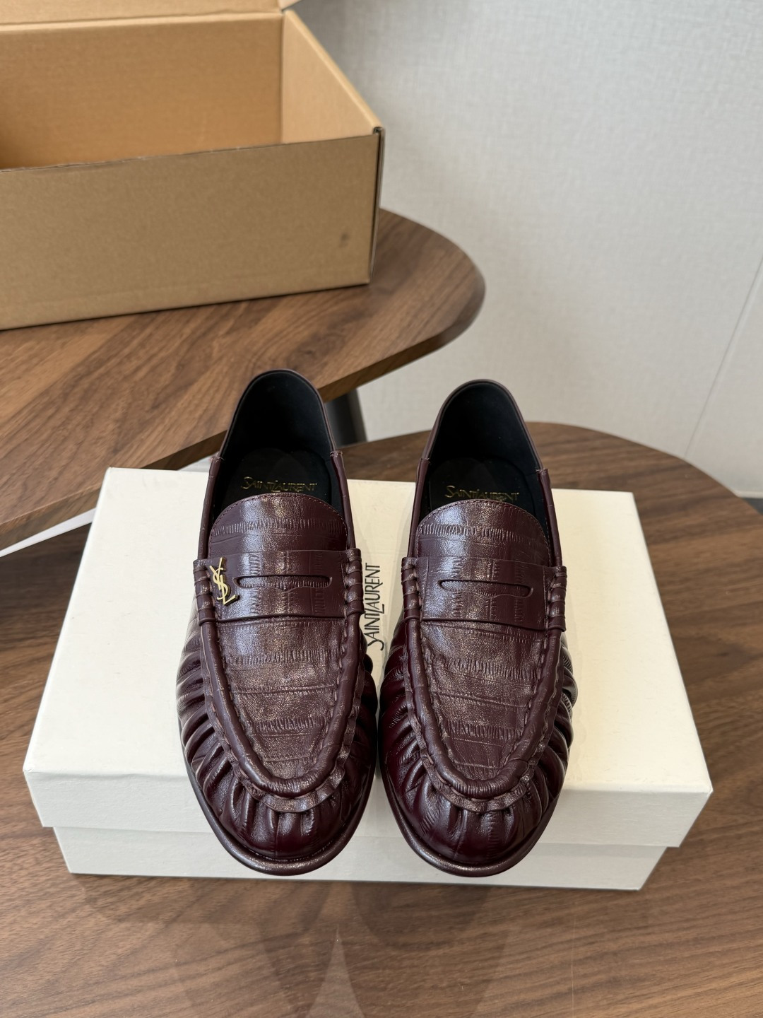 Saint Laurent Burgundy Croc-Effect Loafers
