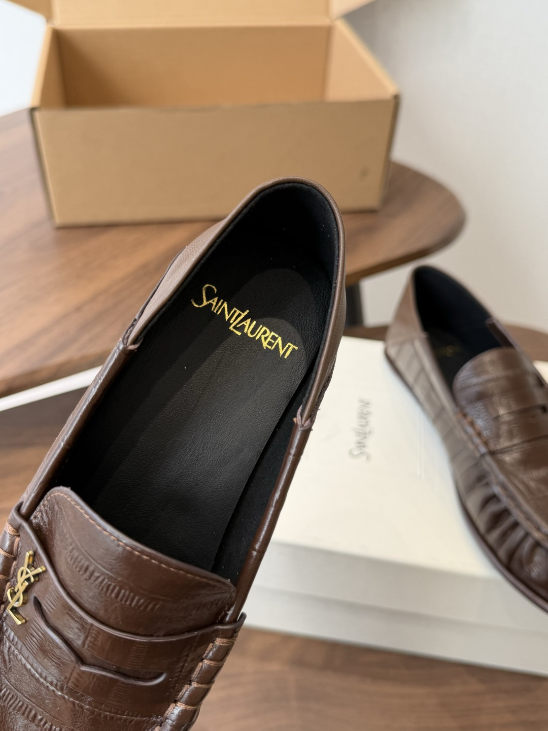 Saint Laurent Brown Croc-Effect Loafers