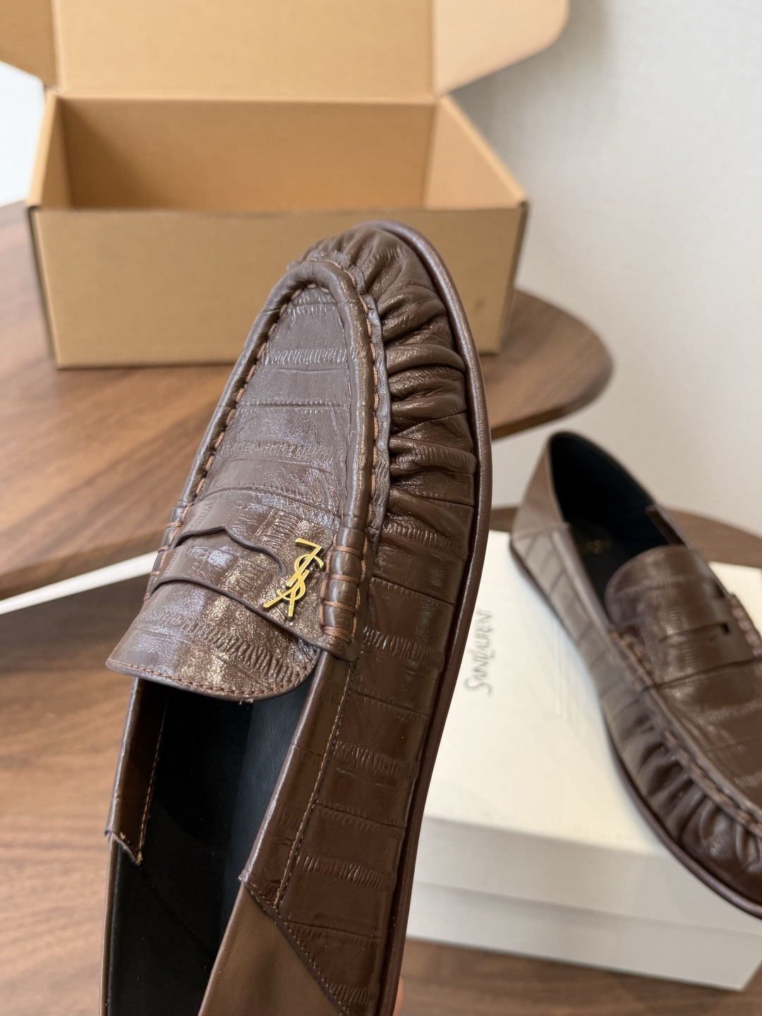 Saint Laurent Brown Croc-Effect Loafers